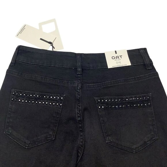 NWT OAT NEW YORK Beaded High Rise Relaxed Straight Black Jeans Size 0/25 - Picture 10 of 11